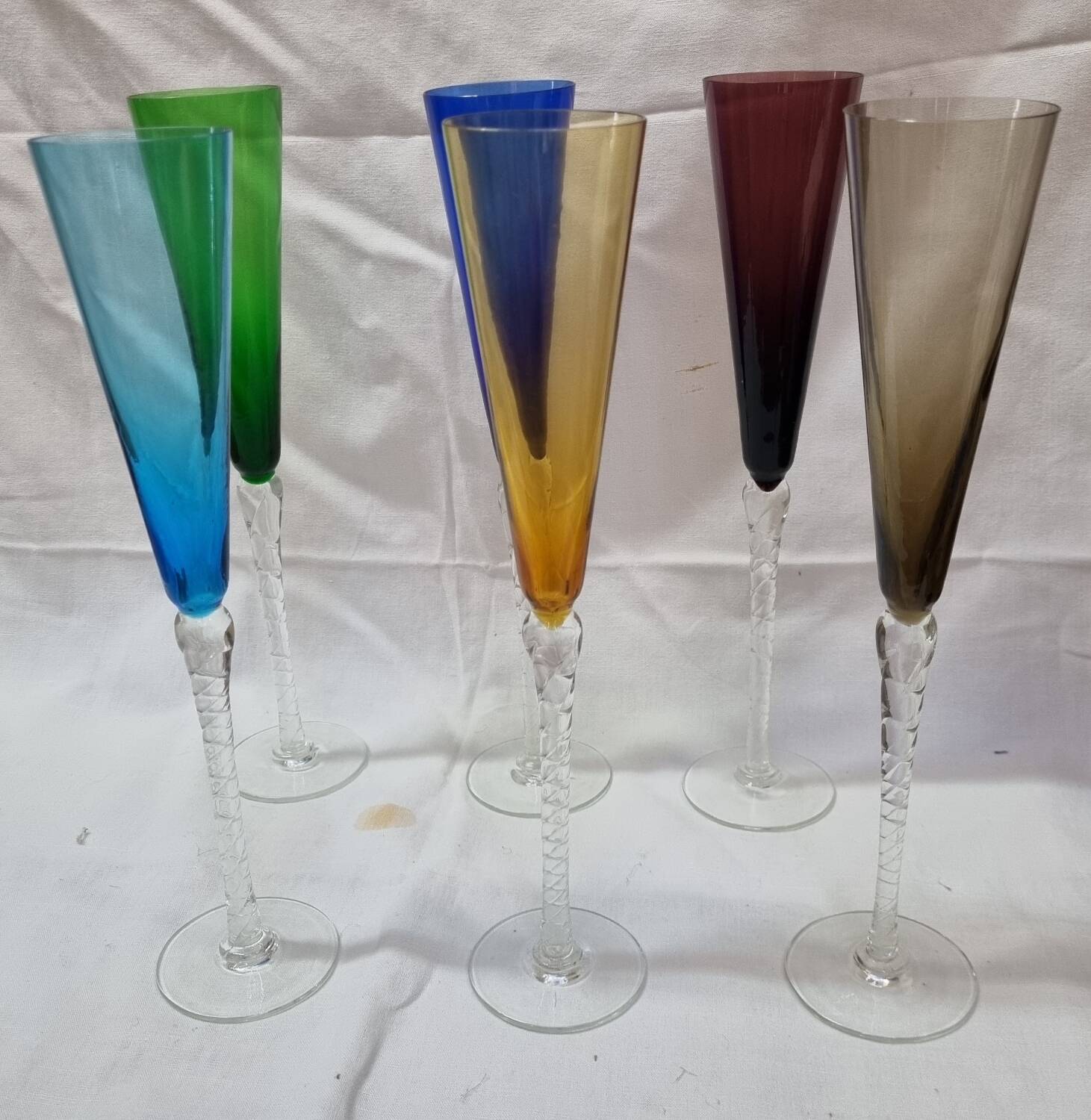 6 Murano colored champagne flutes