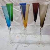 6 Murano colored champagne flutes