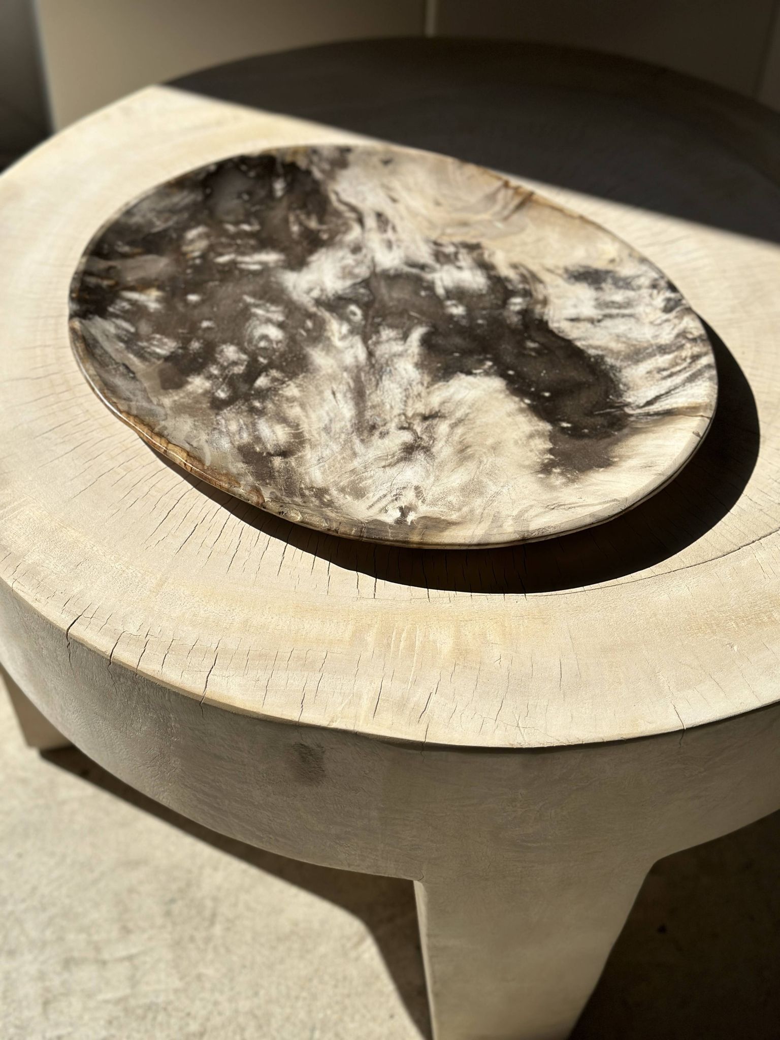Très grand vide poche ou plat en bois pétrifié