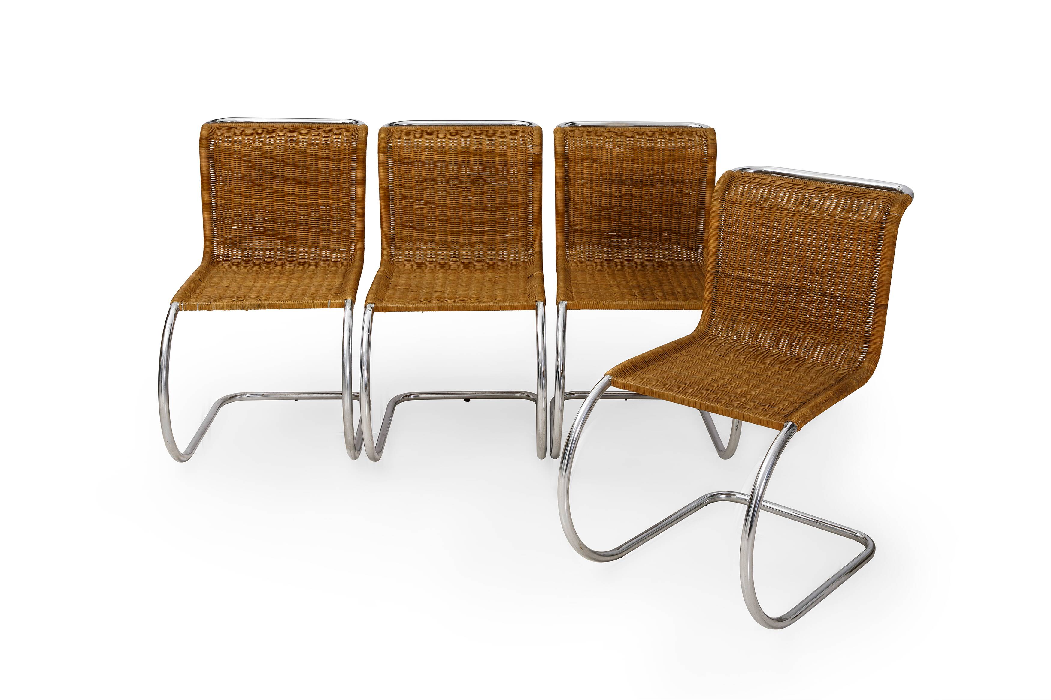 Mr10 chair set in rattan by Ludwig Mies van der Rohe