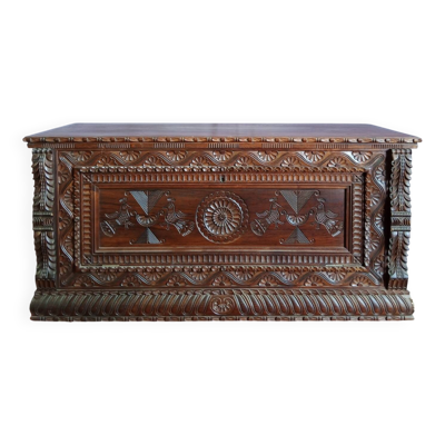 Coffre en bois, coffre de mariés, malle en bois, coffre ancien