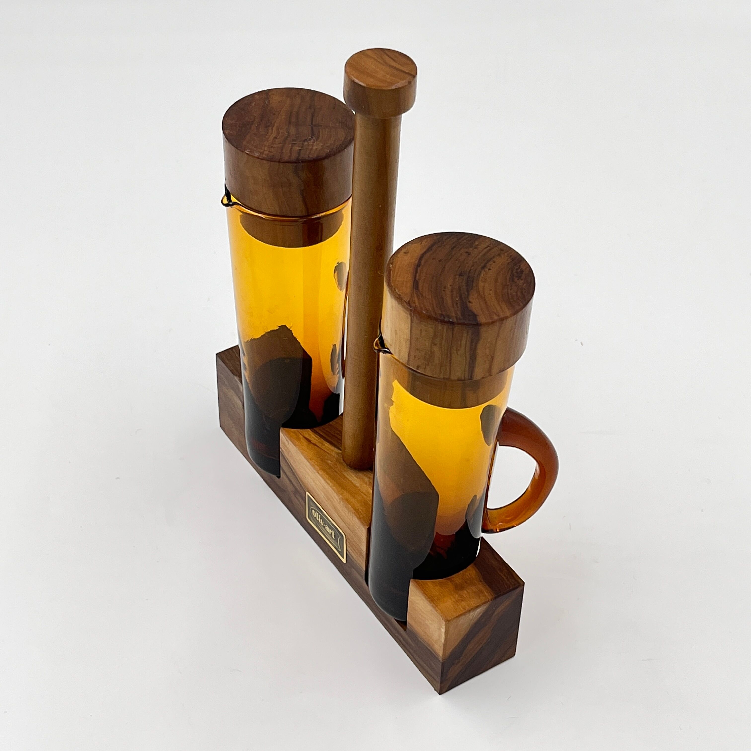 Oil & vinegar set in olive wood