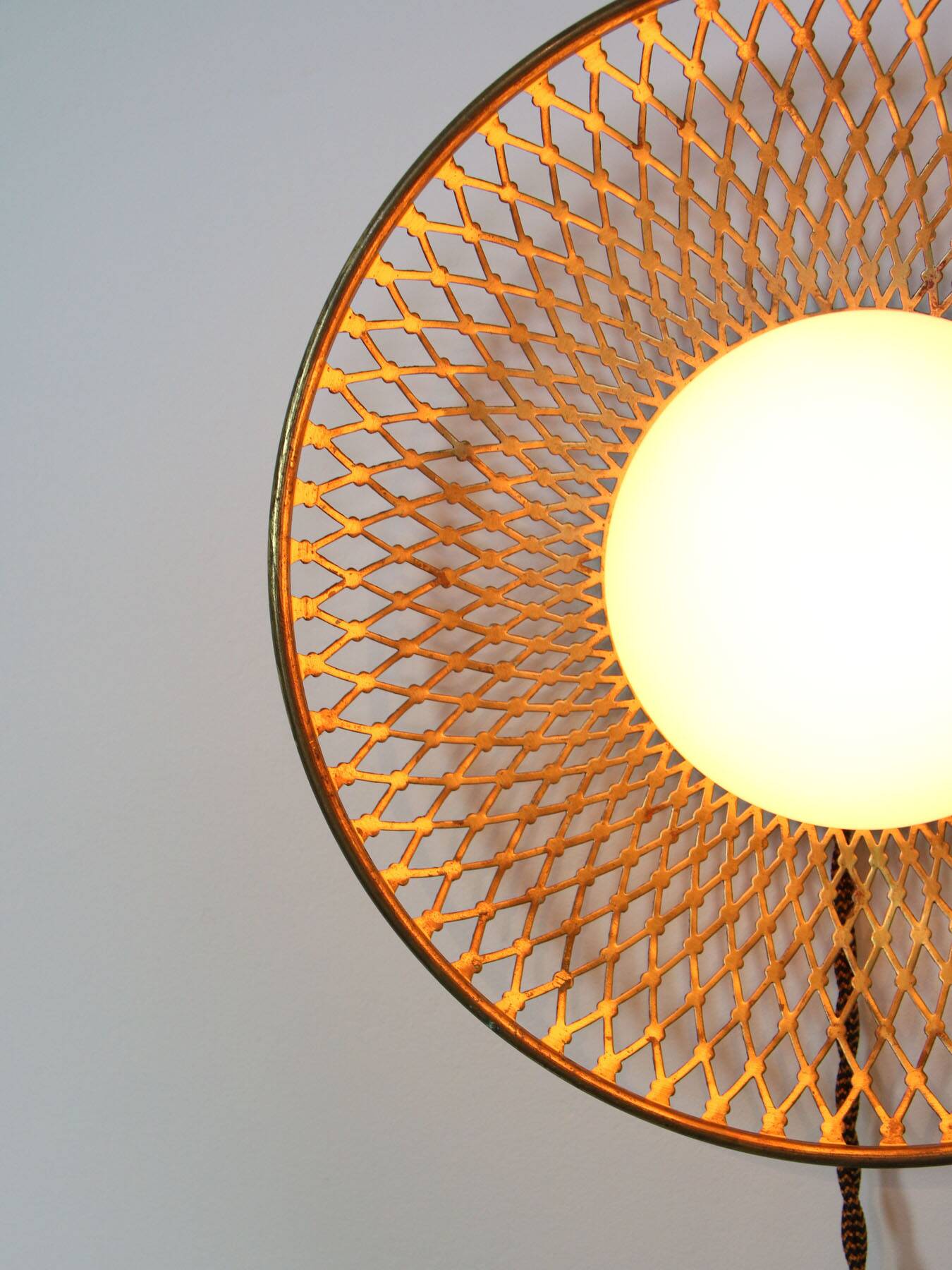 Mid-Century Intricate Wall Lamp in Brass and Opaline Glass, 1950s