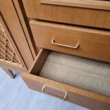 Wooden and rattan chest of drawers, 1960s