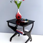 Vintage Black Ebonized Beech Serving Cart in the Style of Ico Parisi, Italy
