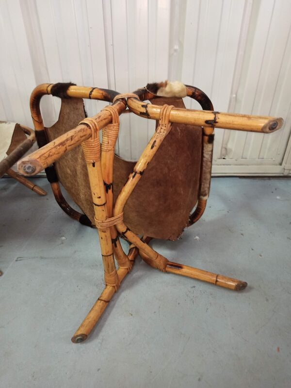 paire De fauteuils Bambou cuir Peau Rohé Noordwolde