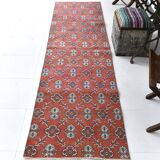 2x9 Red & Dark Blue Floral Vintage Runner Rug, 75x285Cm SK 23566