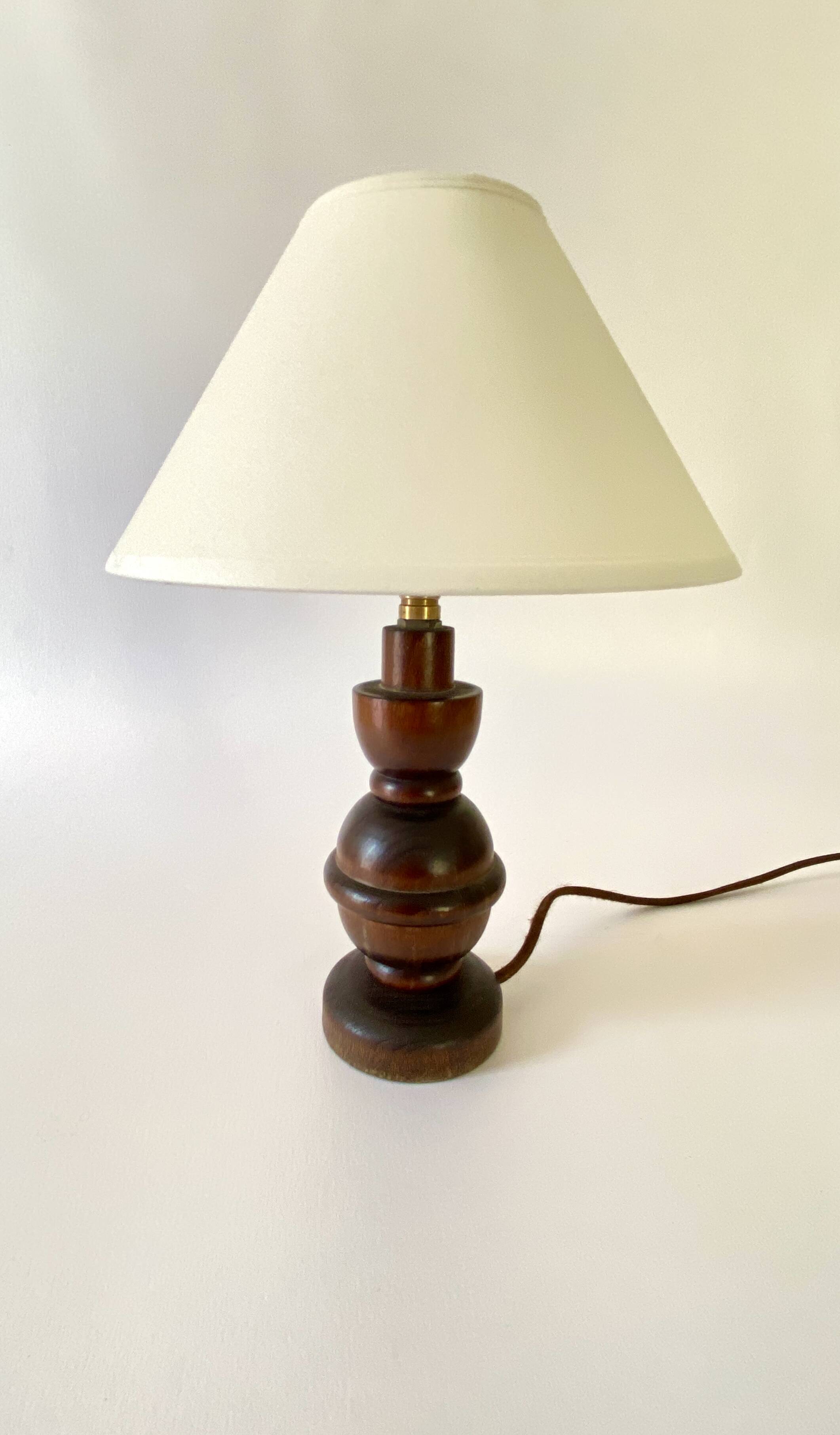 Wooden lamp, recent fabric cable 200 cm, pagoda lampshade