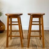 Pair of high stools / bar varnished wood 60-70s