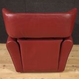 Italian armchair with footstool in leather from the 80s
