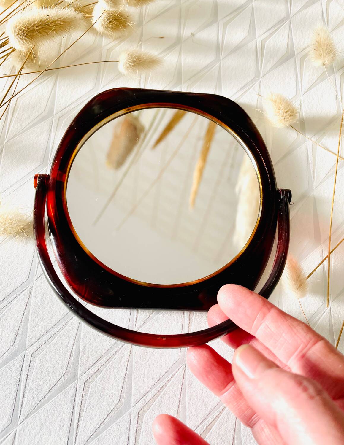 Vintage 70s tortoiseshell plastic mirror