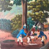 Soldiers and horses lost in the forest, signed