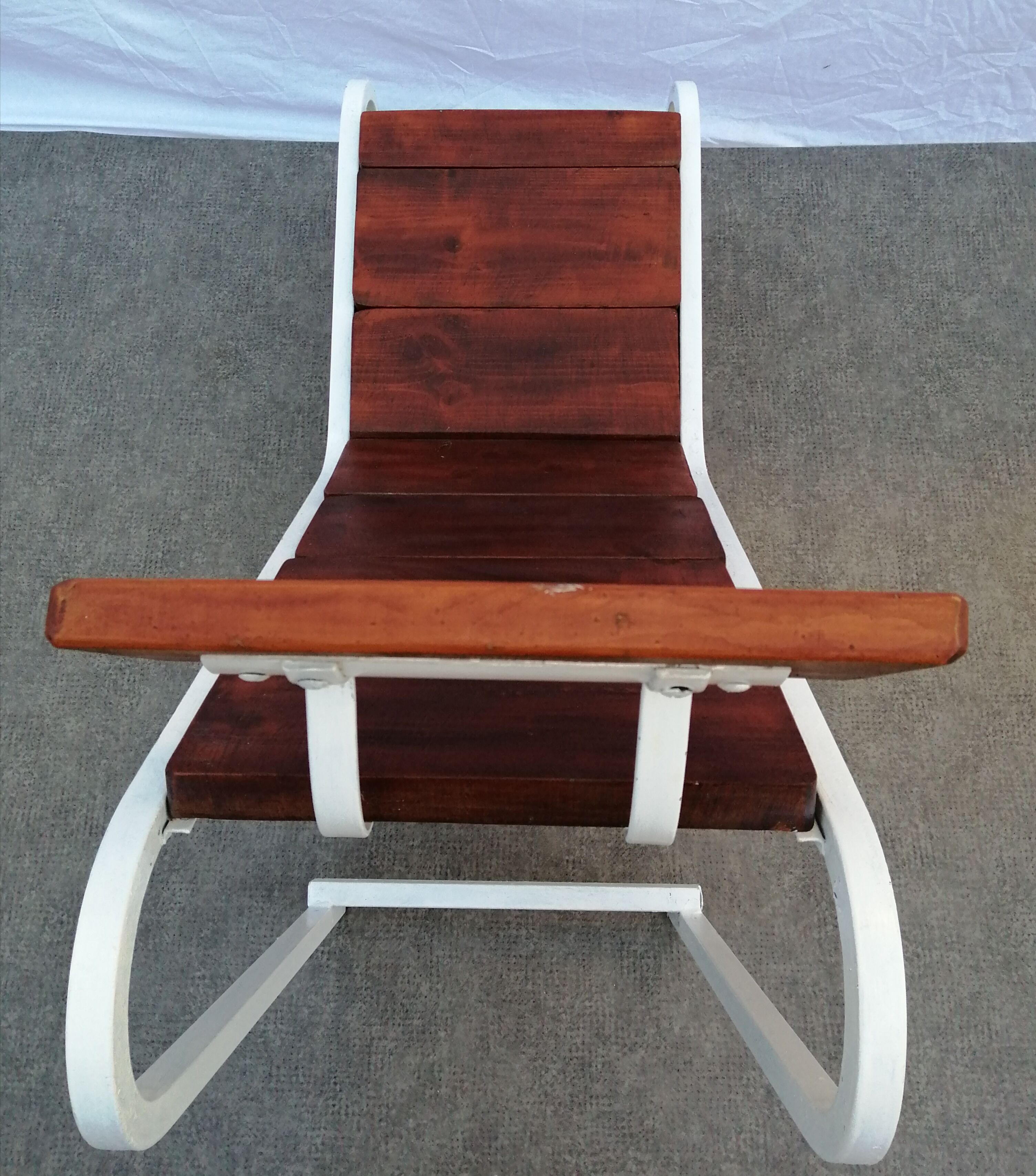 Very original lounge chair inside, outside from 1950, metal and wood