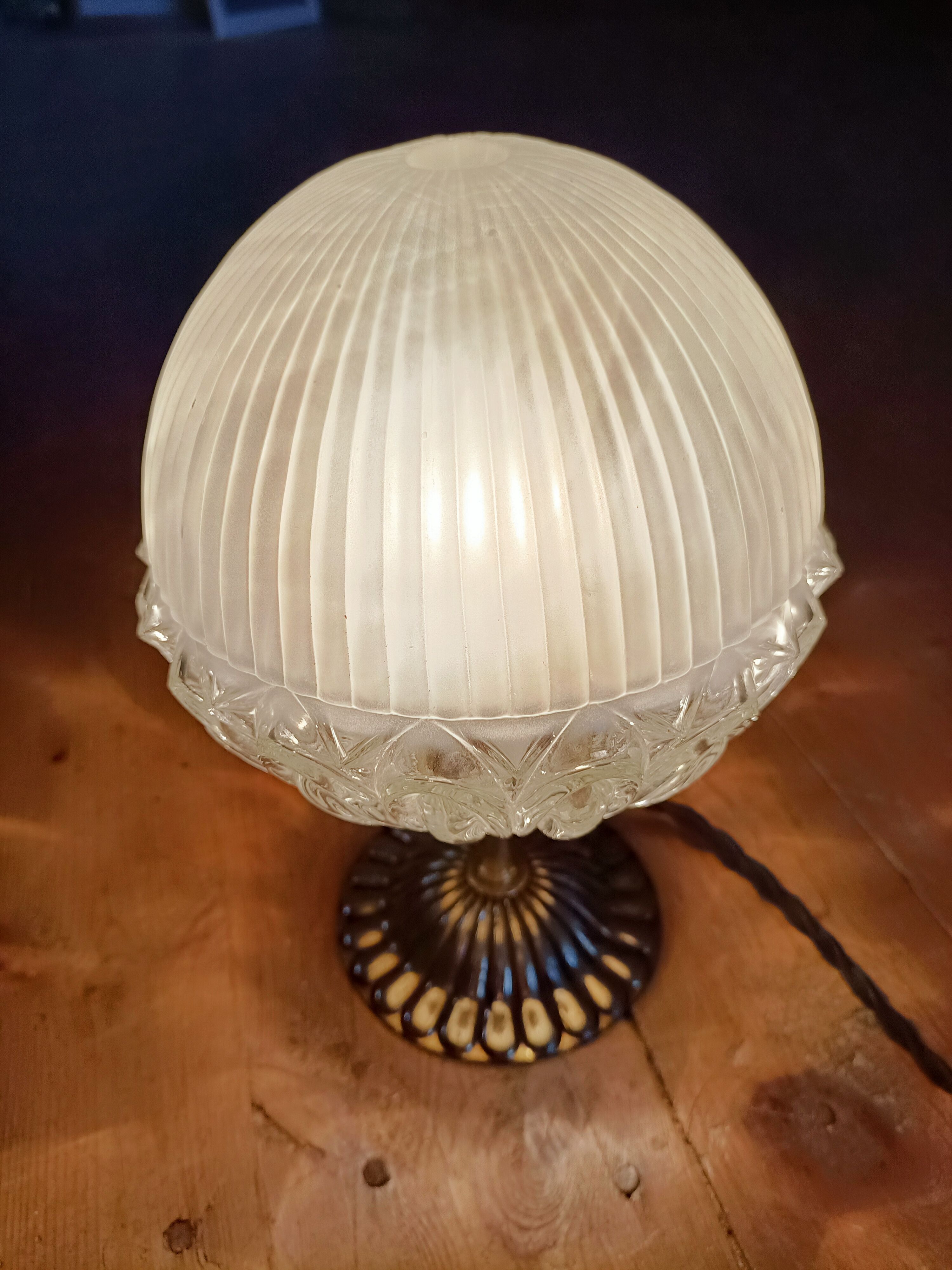 Vintage lamp on foot bronze antique globe