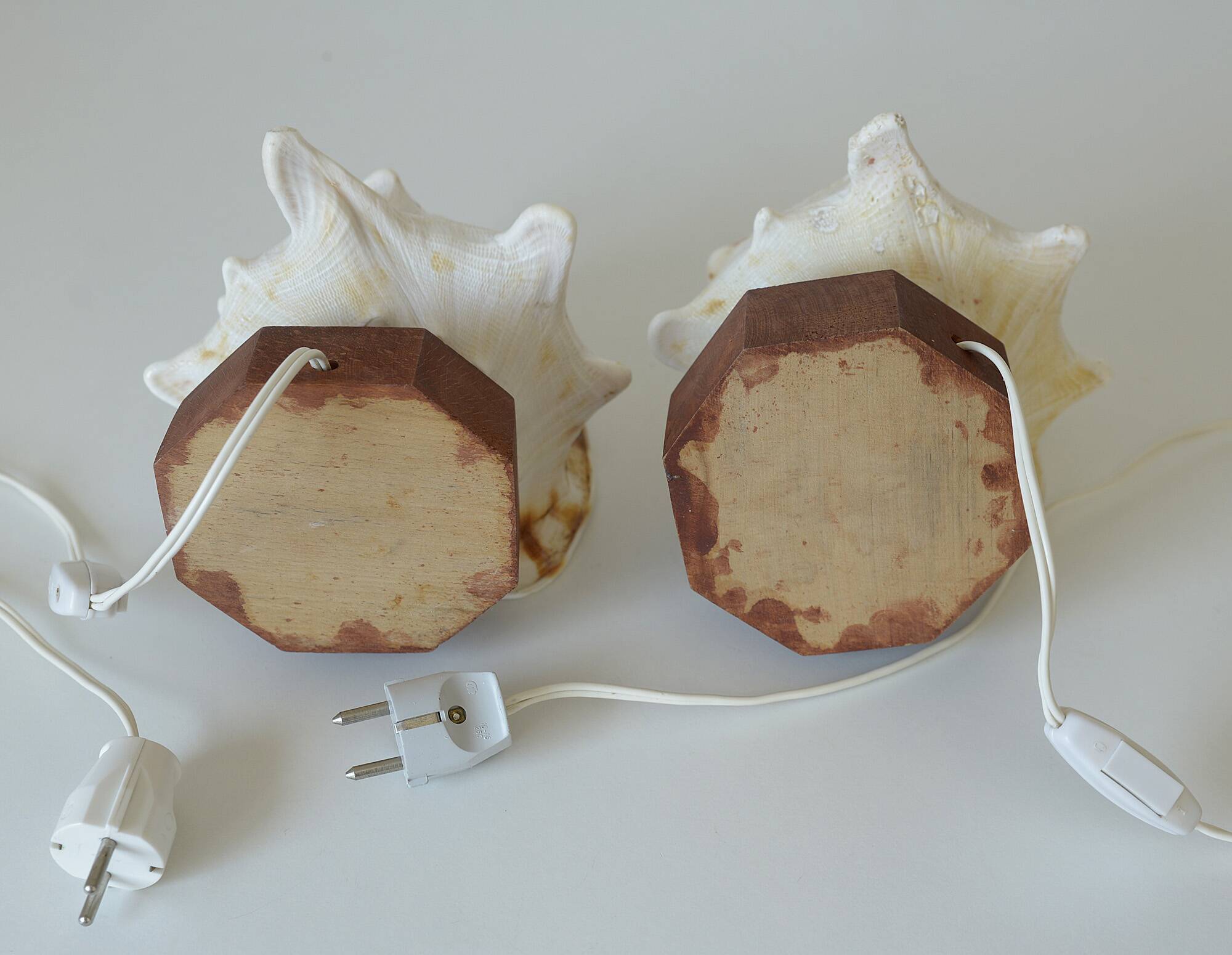Vintage bedside shell lamps lake house decor wooden table lights set of 2