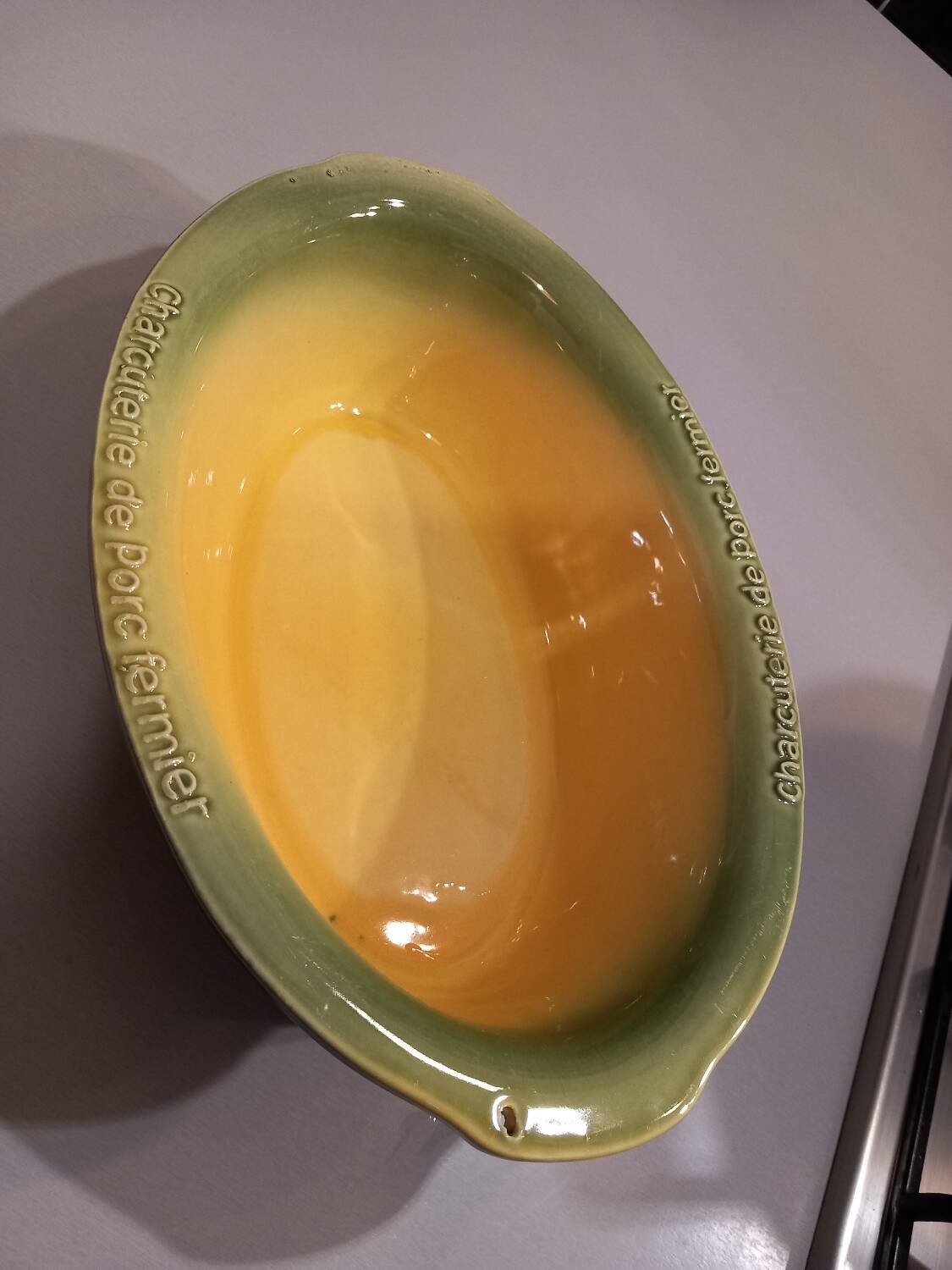 Breton dish in green and yellow ceramic