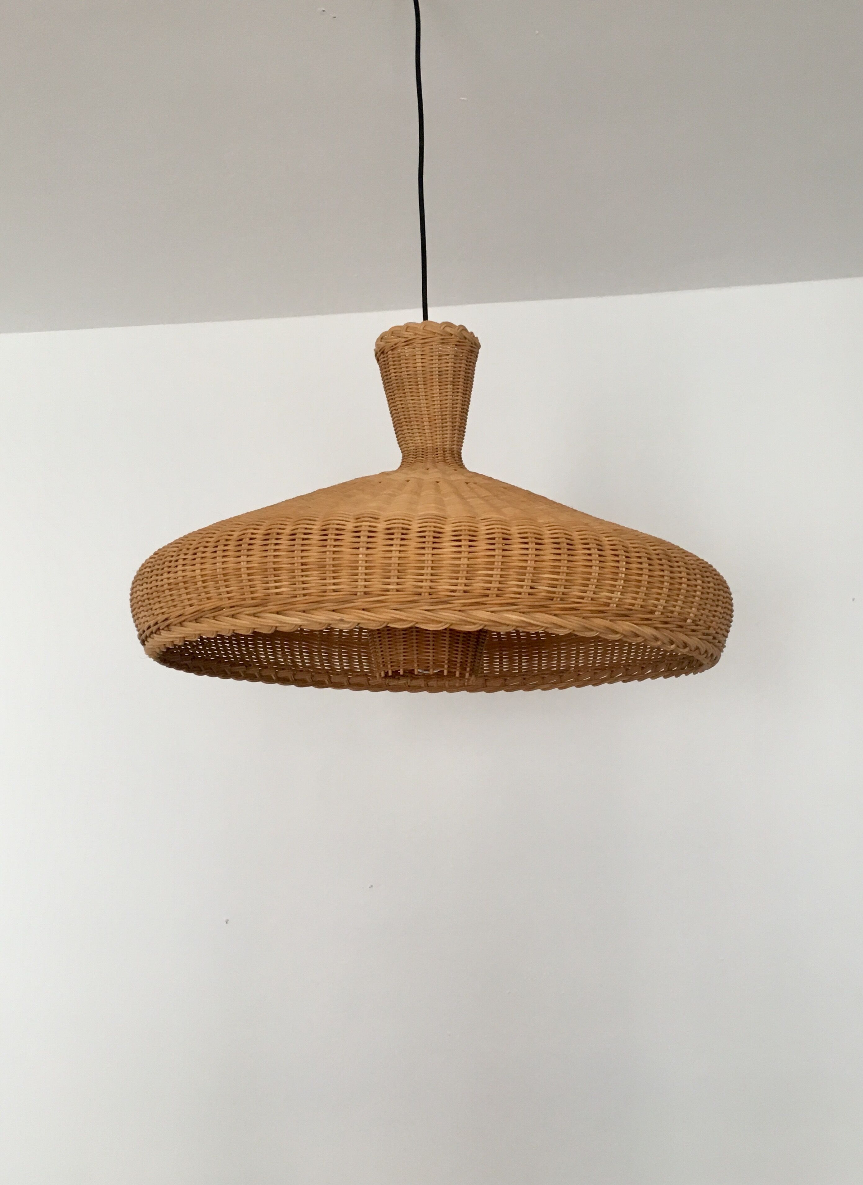 exceptional large Mid Century Modern wicker pendant lamp
