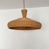 exceptional large Mid Century Modern wicker pendant lamp