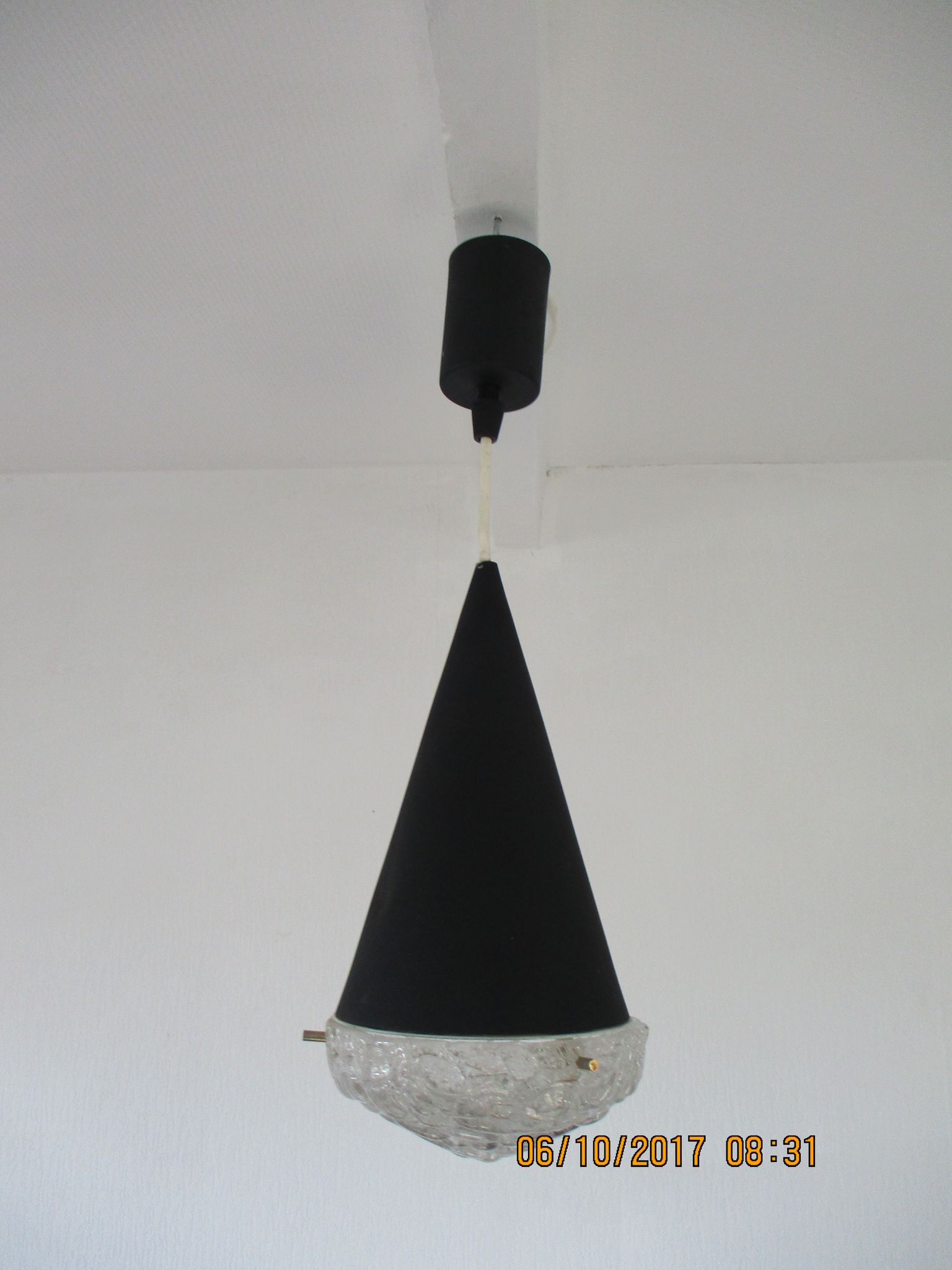 Conical suspension in metal and frosted glass design 60s - 70s