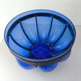 Superb vintage blown glass bowl in cobalt blue with its iron frame.