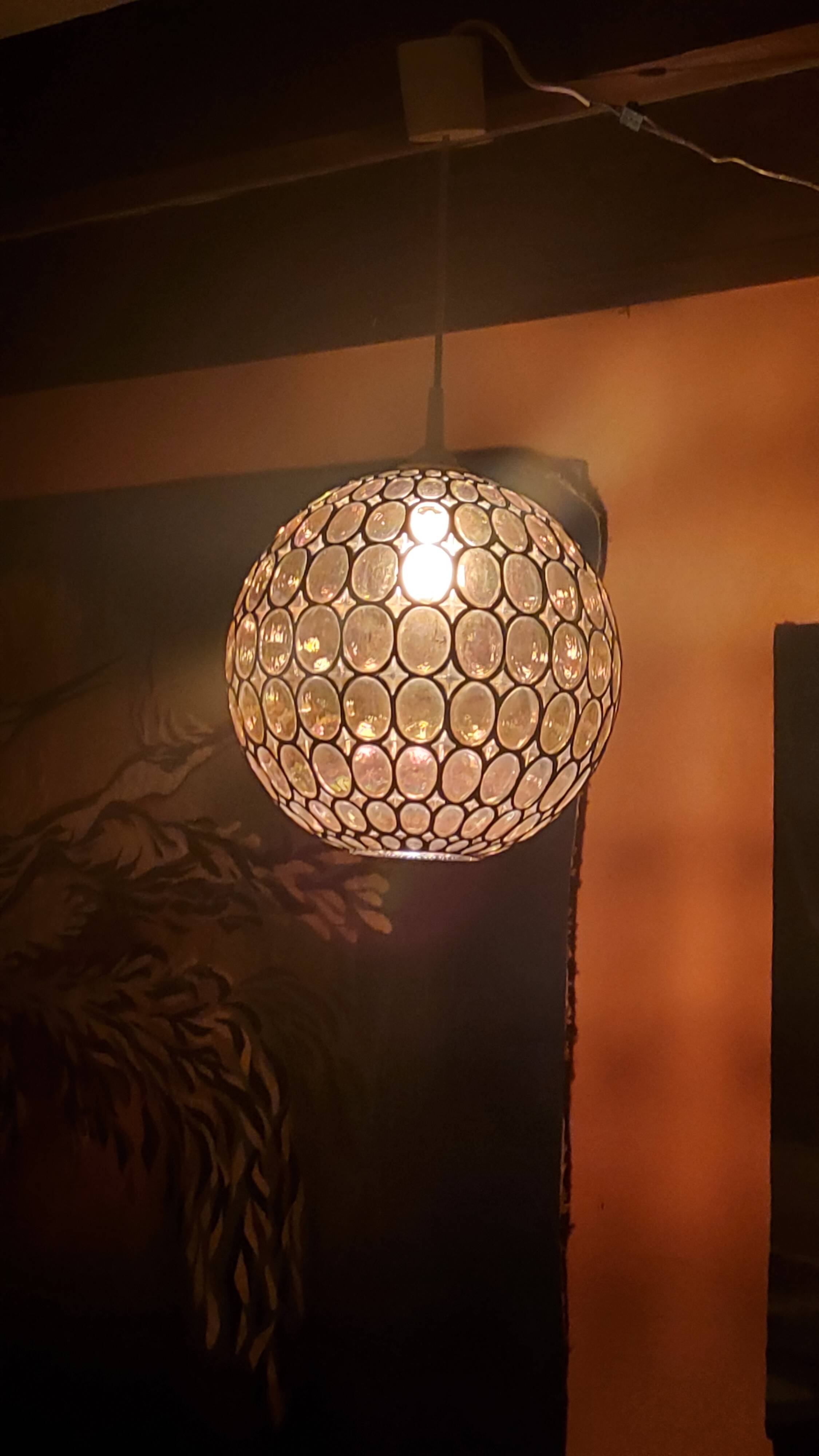 Ball pendant light in orange and enameled glass from the 70s