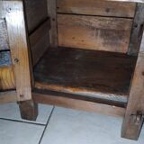 Small vintage brutalist solid oak jam cupboard with wrought iron trim