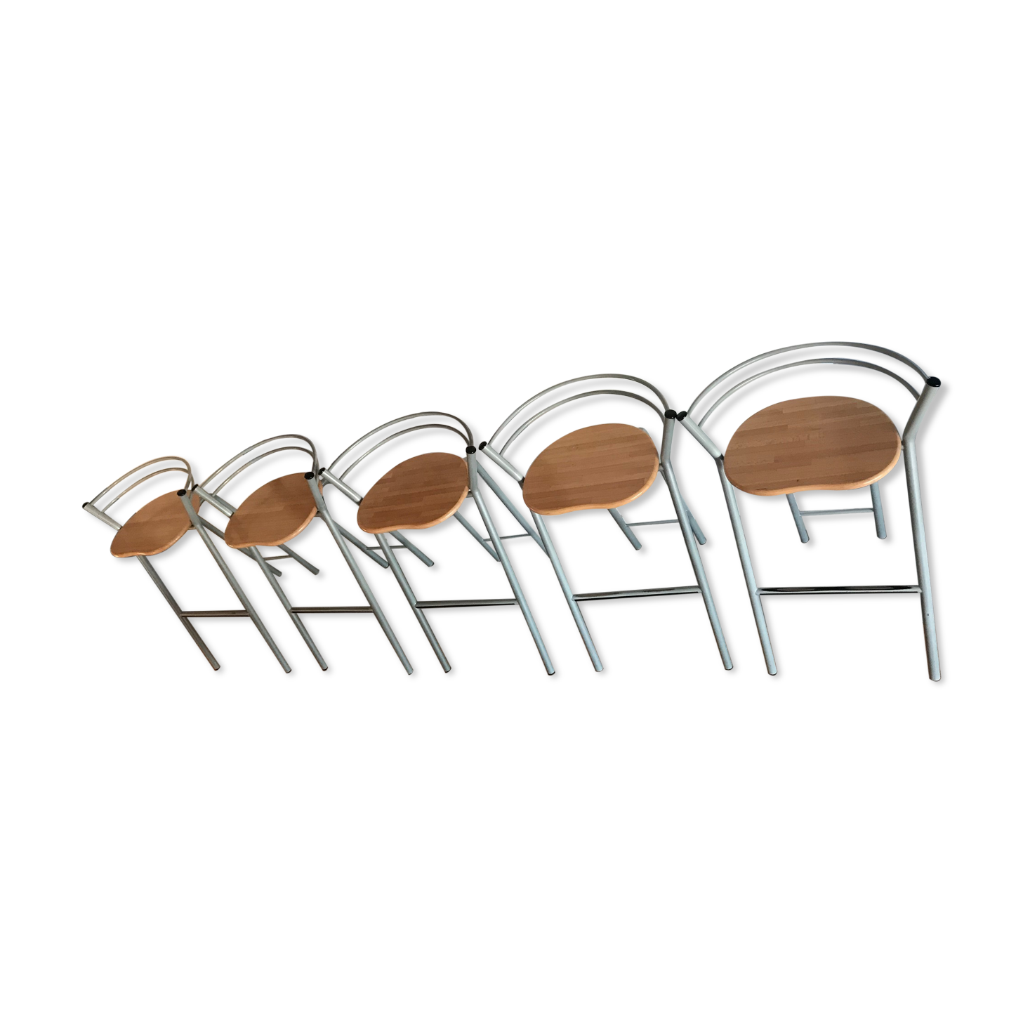 set of 5 stool year 80 in wood and metal