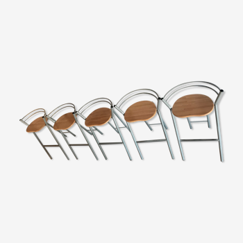 set of 5 stool year 80 in wood and metal