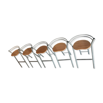 set of 5 stool year 80 in wood and metal