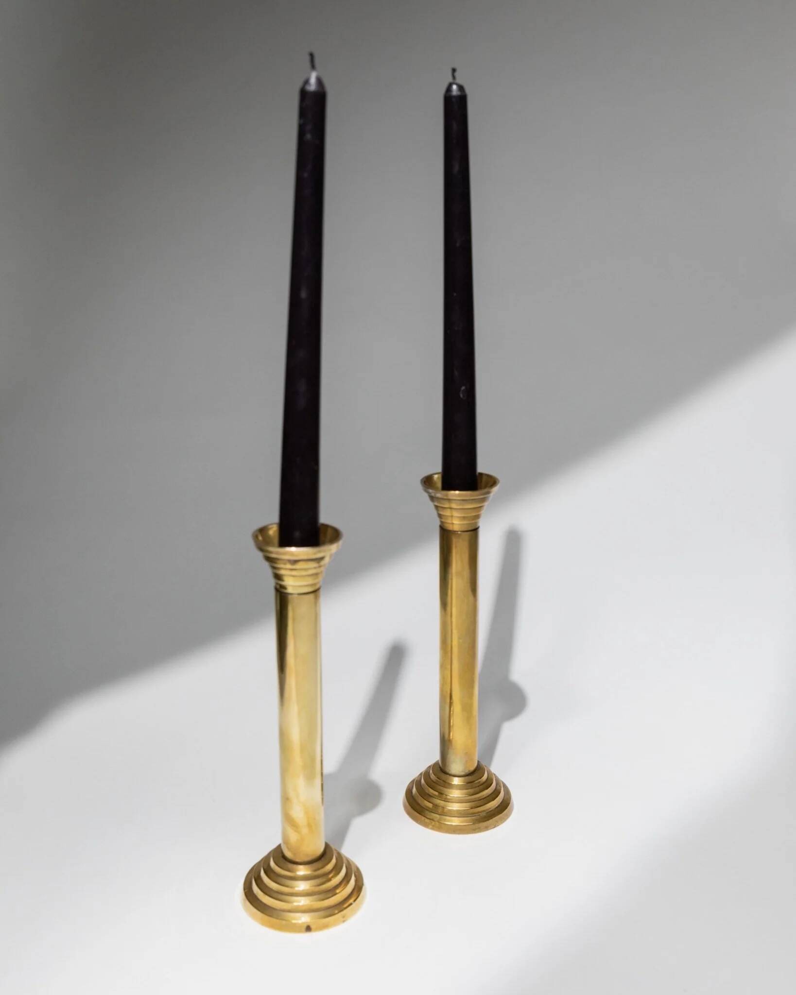 Gold-Plated Metal Candle Holders Set of 2, 1960s Italian Column Design, Vintage Table Decor