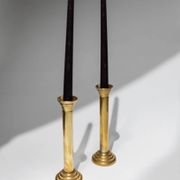 Gold-Plated Metal Candle Holders Set of 2, 1960s Italian Column Design, Vintage Table Decor