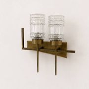 Pair of vintage brass and glass wall lights, France, 1950.