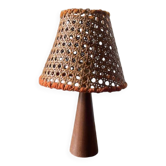 Small wooden and cane lamp
