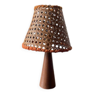 Small wooden and cane lamp