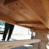 Solid oak monastery table with two extensions
