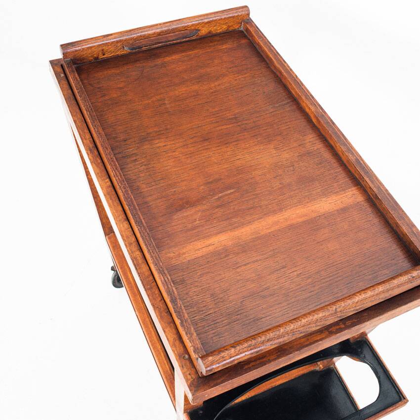 Vintage oak bar cart with removable tray. France 1950s.