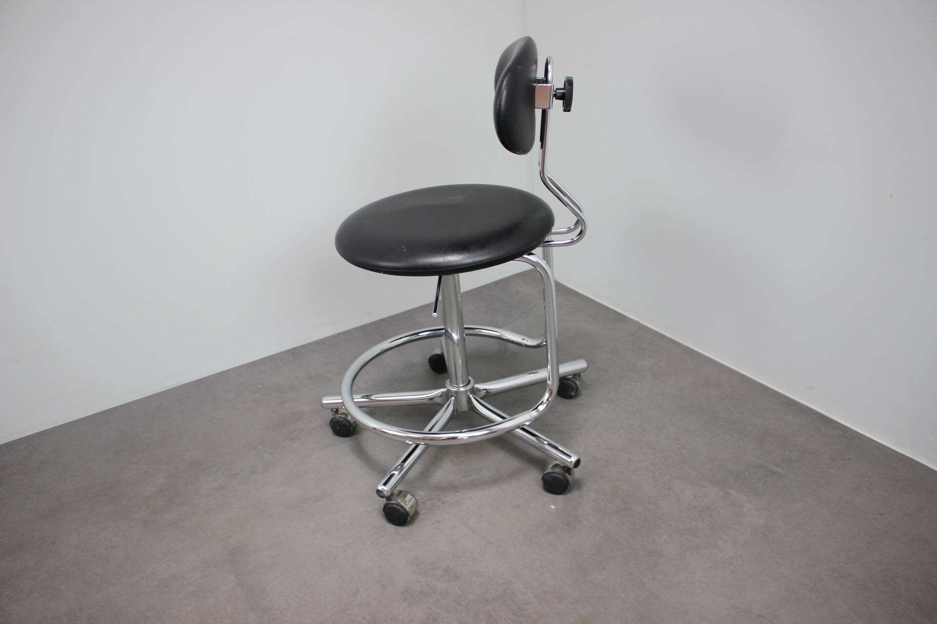 Adjustable chrome office chair on wheels, Czechoslovakia, 1980s