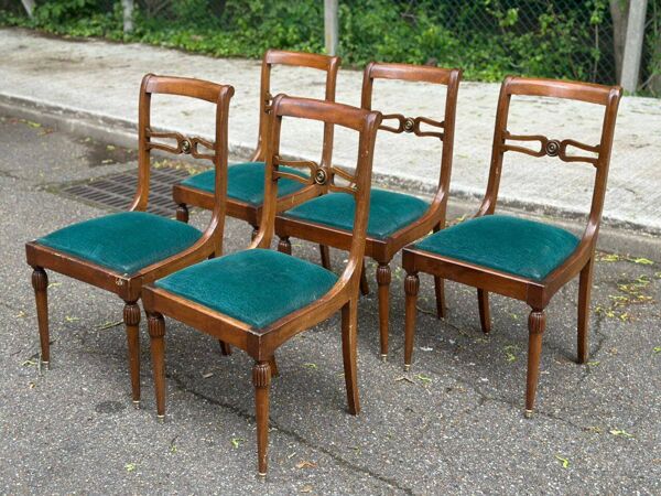 4 chaises de salle à manger de style Directoire d'époque XIXème velours ver