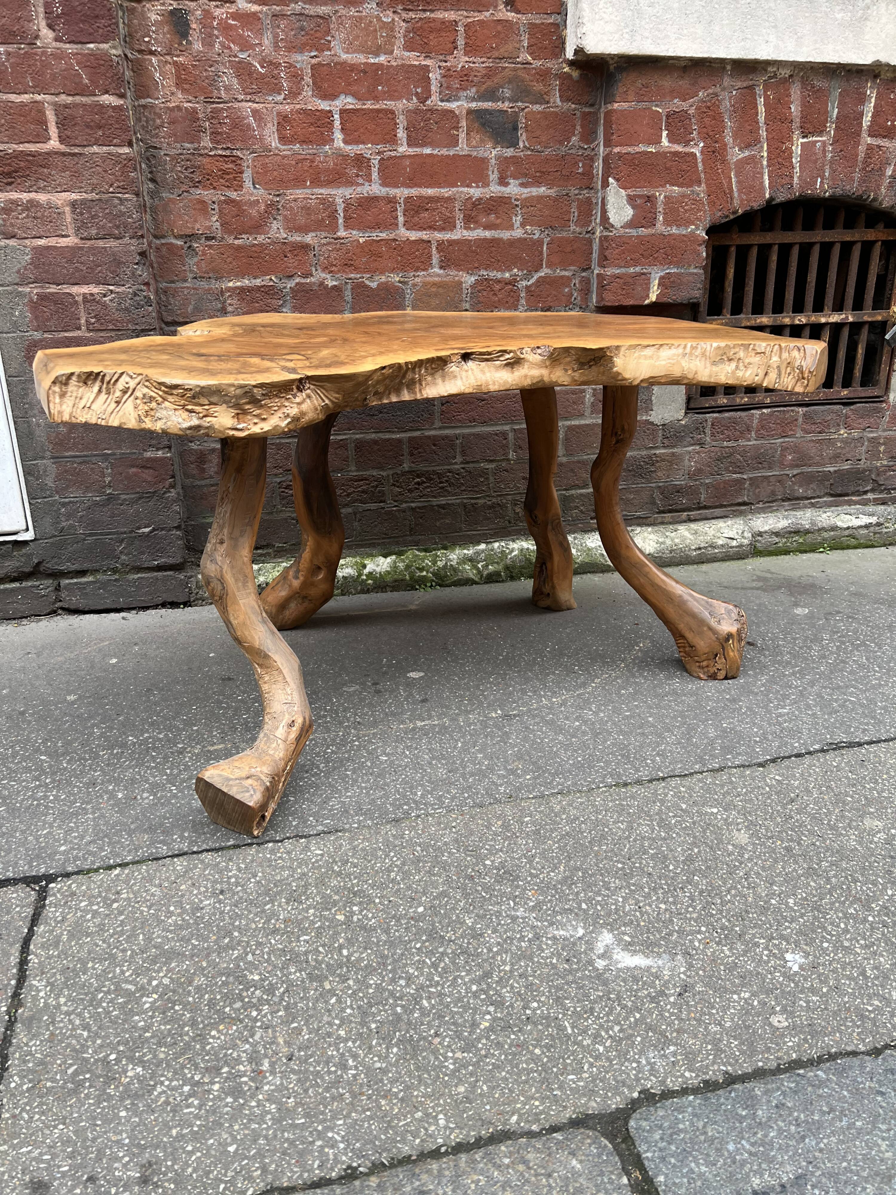 Brutalist coffee table in solid olive tree, period around 1960