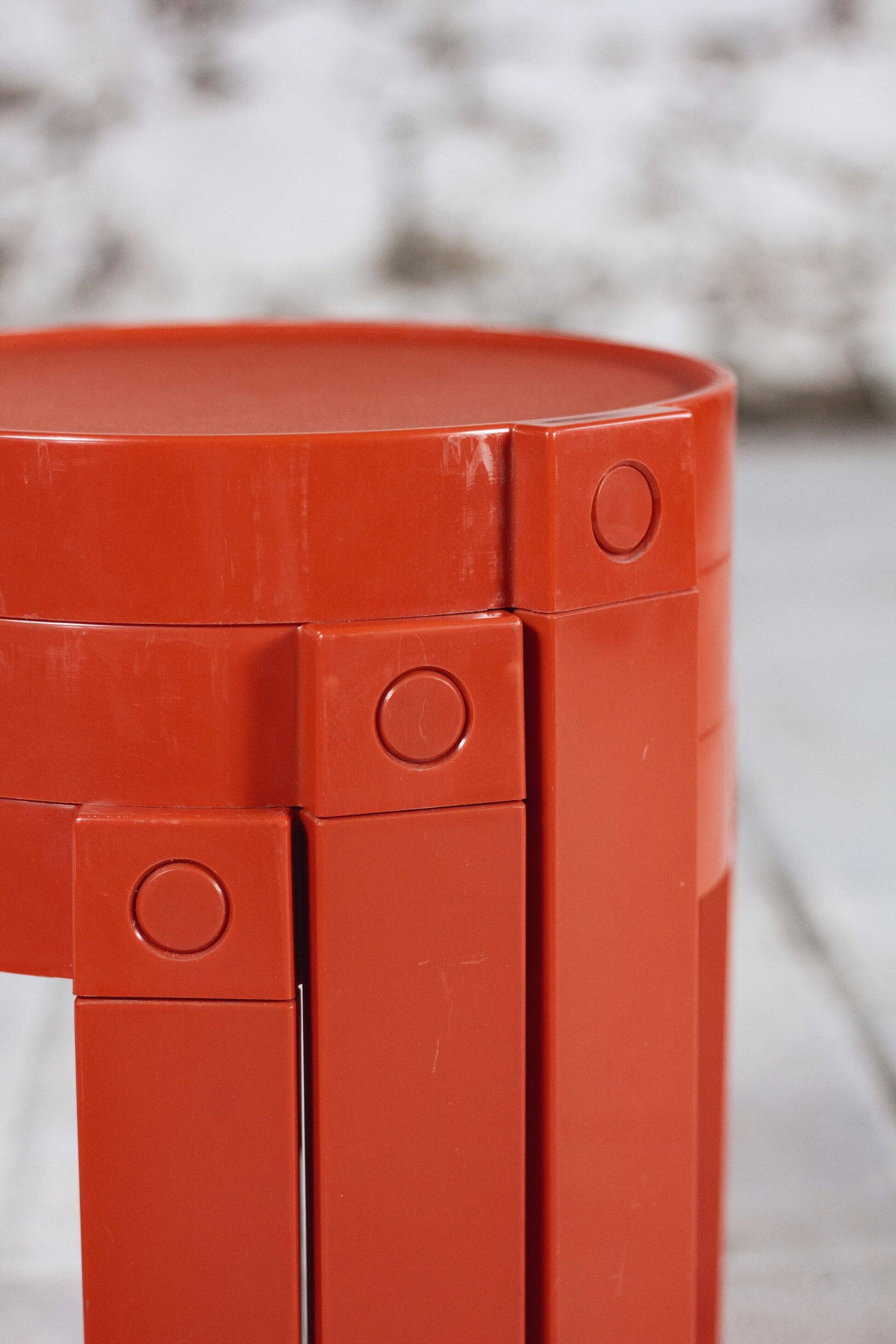3 nesting tables in orange plastic by Prisunic, 1970.