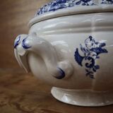 Vintage earthenware soup tureen Sarreguemines Derby series 1920 Blue and white