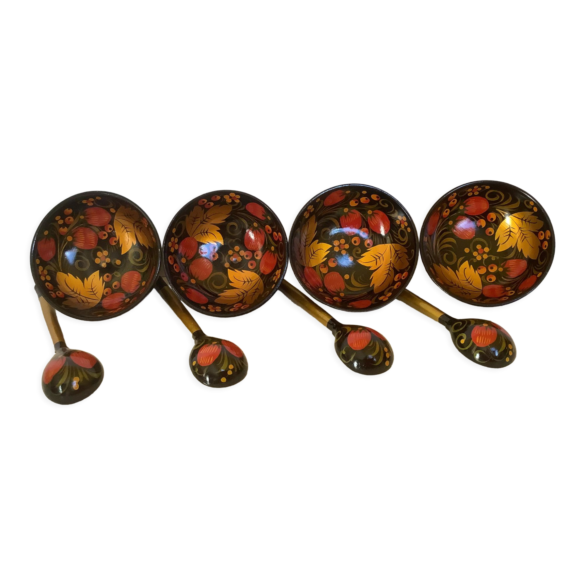 4 bowls bowls 4 spoons khokhloma Russian