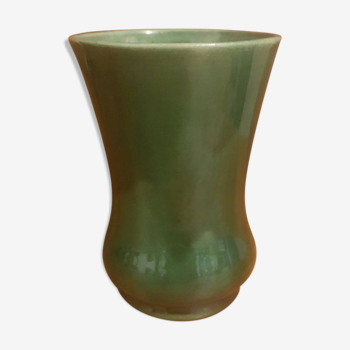 Vase en céramique verte vintage années 50 Belgium
