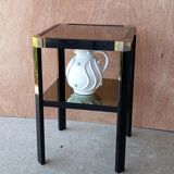 Romeo REGA side table, black lacquered metal and gilded bronze, 2 trays in smoked mirrors. TBE