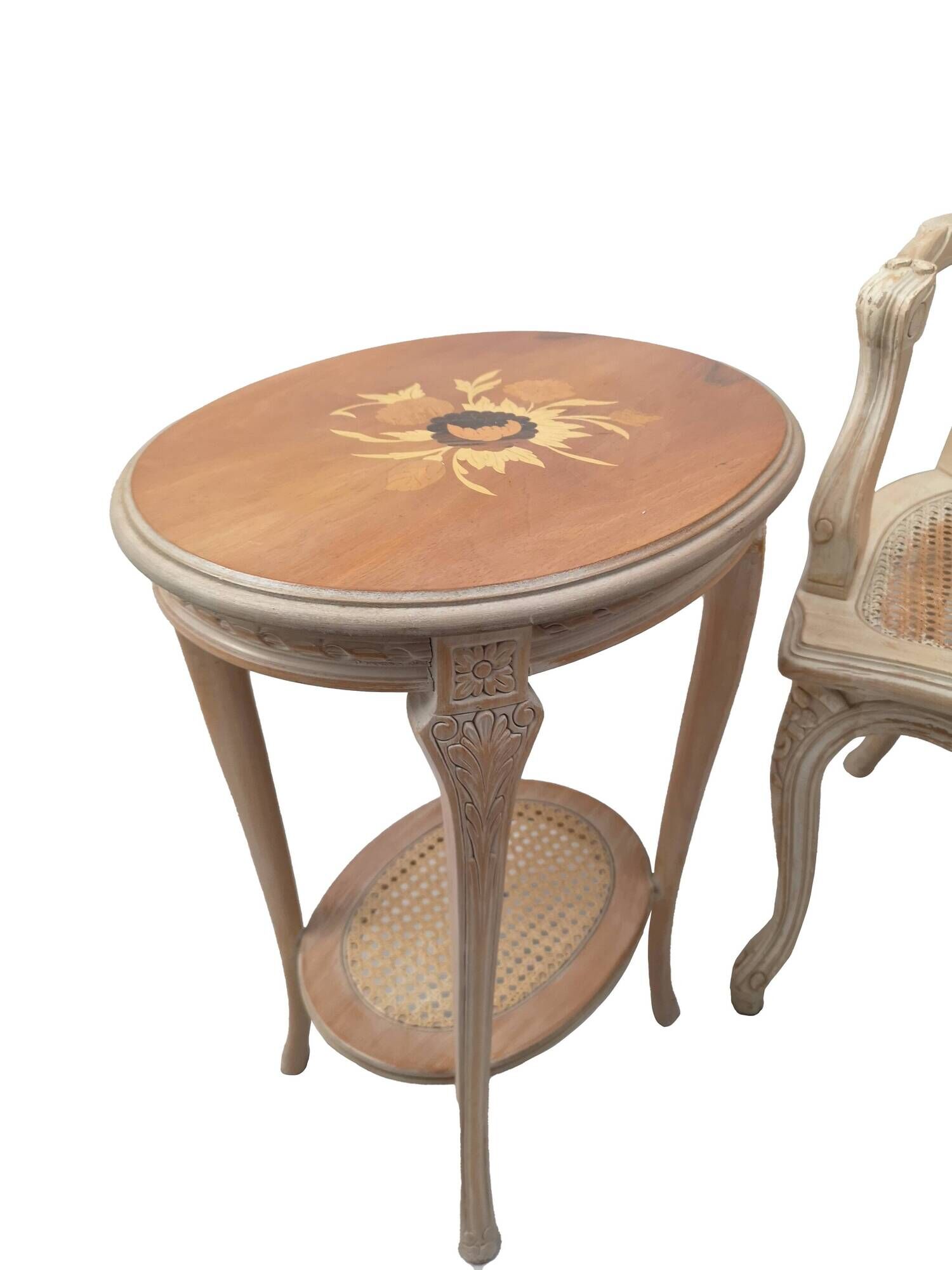 Fauteuils cabriolet canné louis xv en hêtre et selette ovale