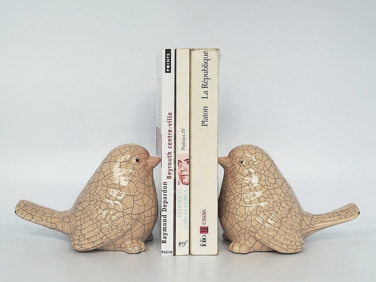 Pair of greenhouses art deco books in cracked earthenware