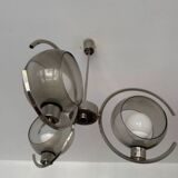 Vintage suspension with 3 smoked glass globes and chrome metal from the 1970s.