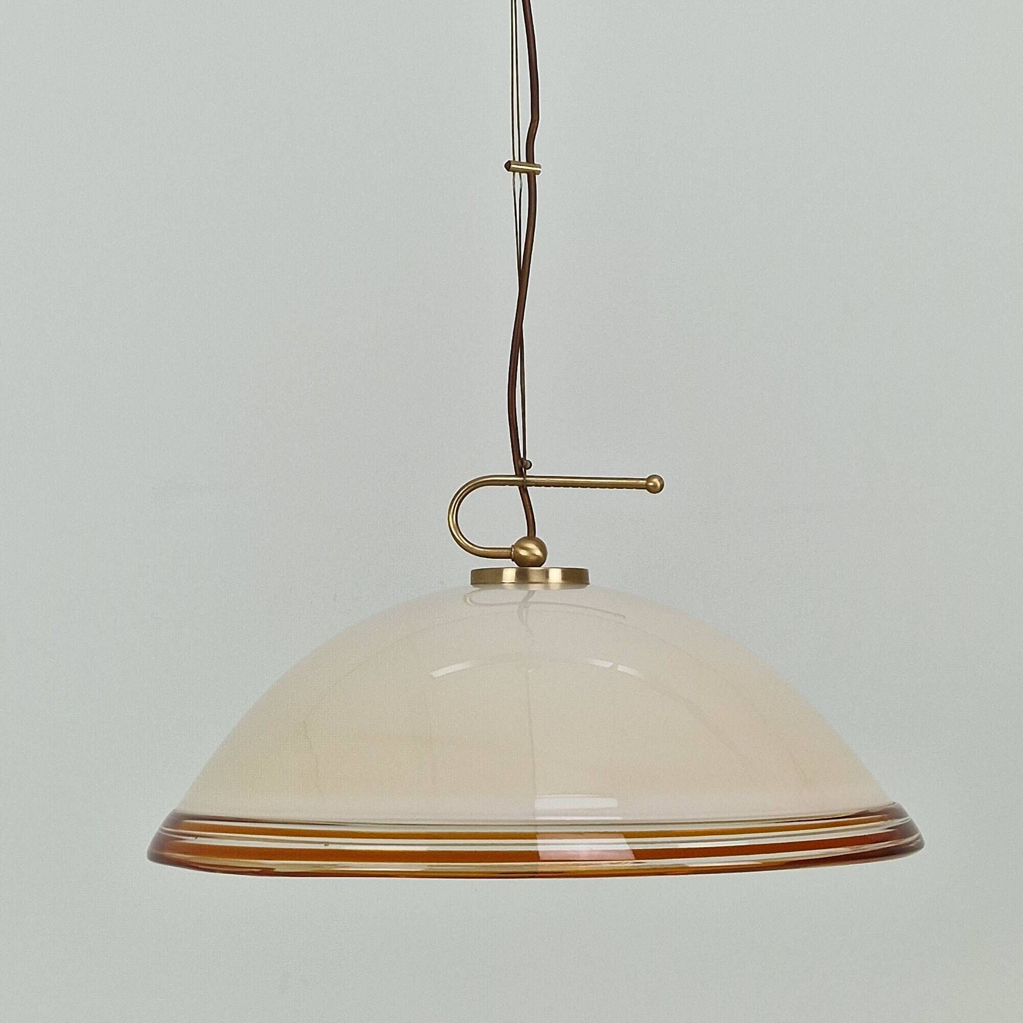 Vetrofond Italian Murano Glass Pendant Light with Brass Fixtures, 1980's