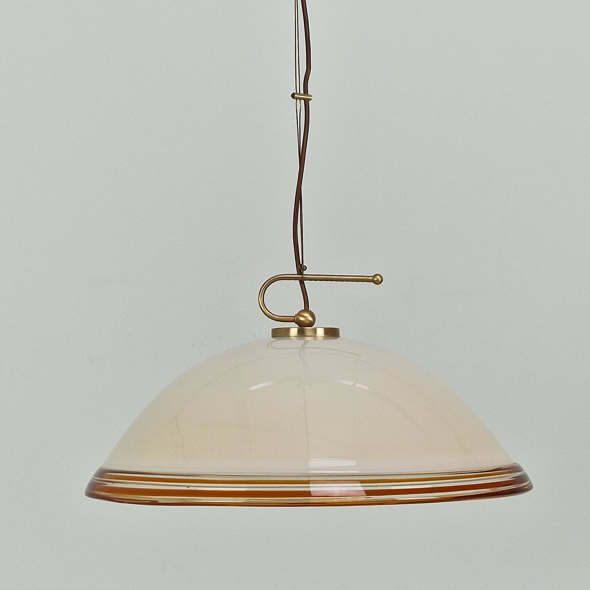 Vetrofond Italian Murano Glass Pendant Light with Brass Fixtures, 1980's