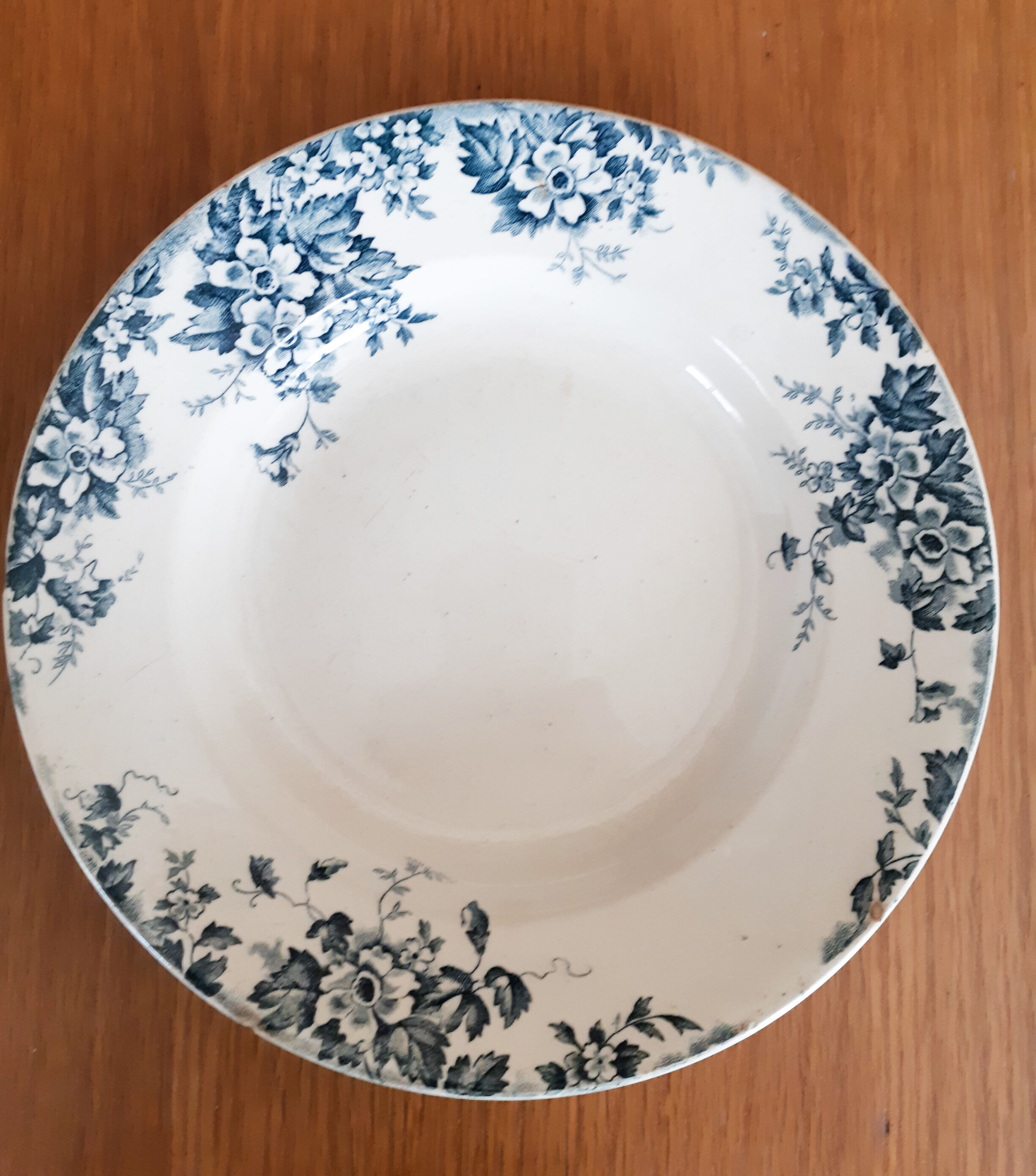 Hollow plate in faience of Saint Amand and Hamage, Iron earth, Garland model